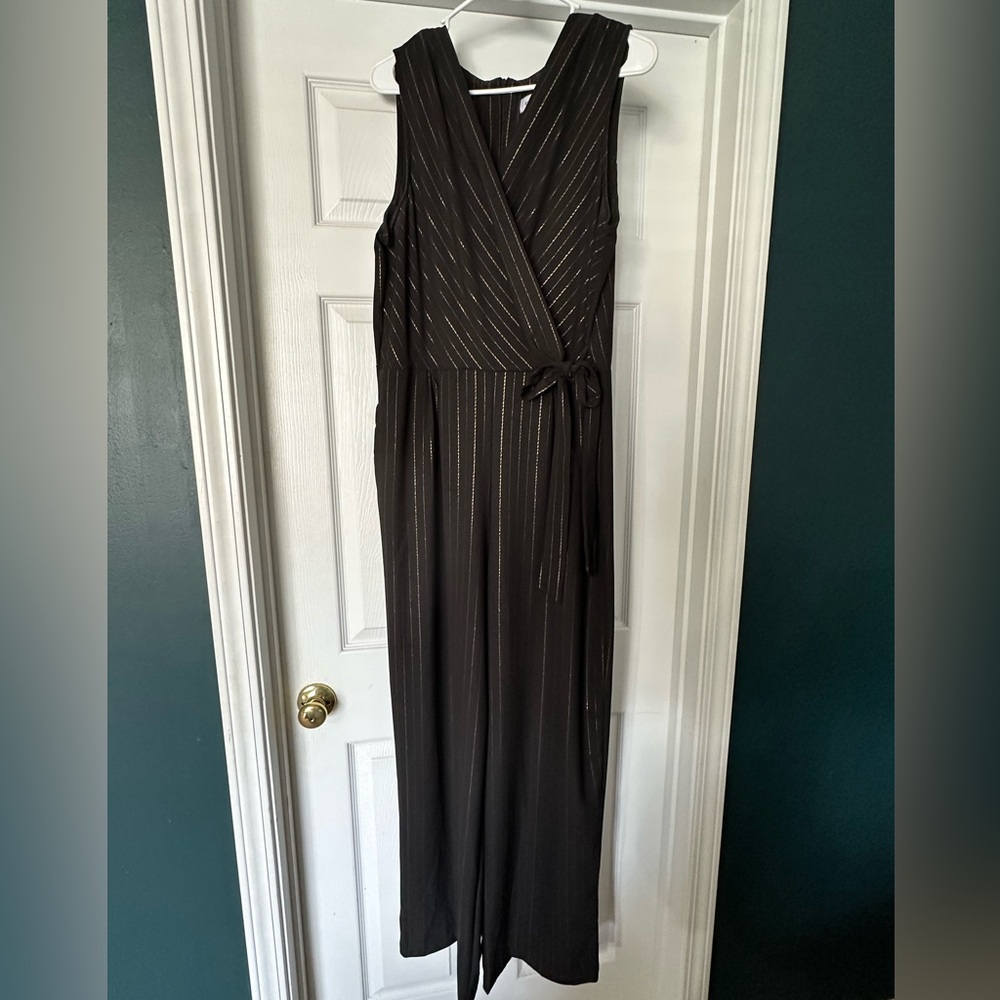 Emma & Michele Black Jumpsuit with Subtle Stripes
